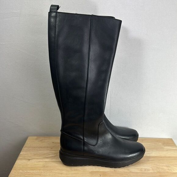 Naturalizer Torence Zipper Wedge Knee-High Boots- Black Leather- Size 7.5 M - Picture 1 of 9